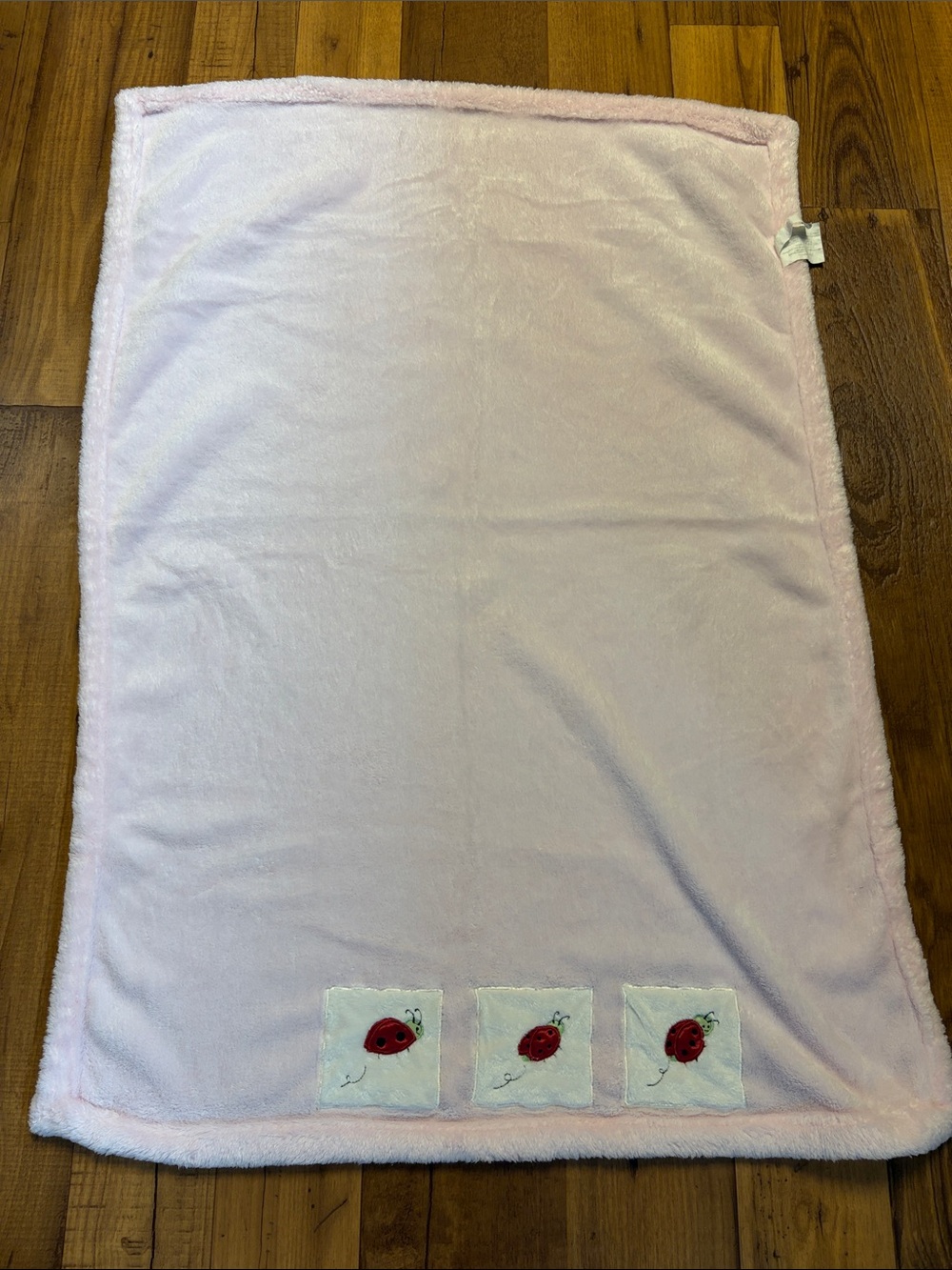 Ladybug Baby Blanket Soft Pink Plush  39x30 EUC
